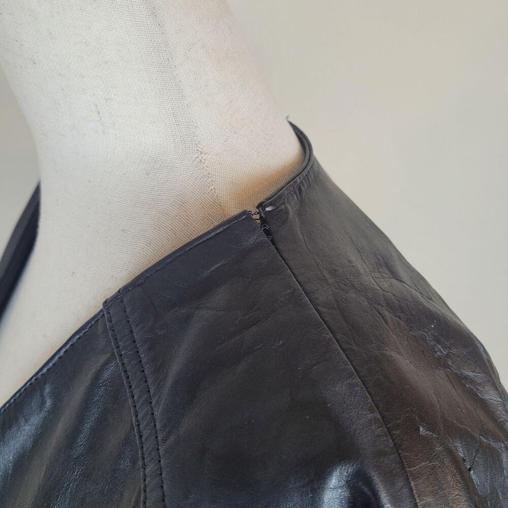 Vintage Black Leather Jacket Med Statement Rocker 80s Cropped Retro Edgy Biker - Picture 5 of 8
